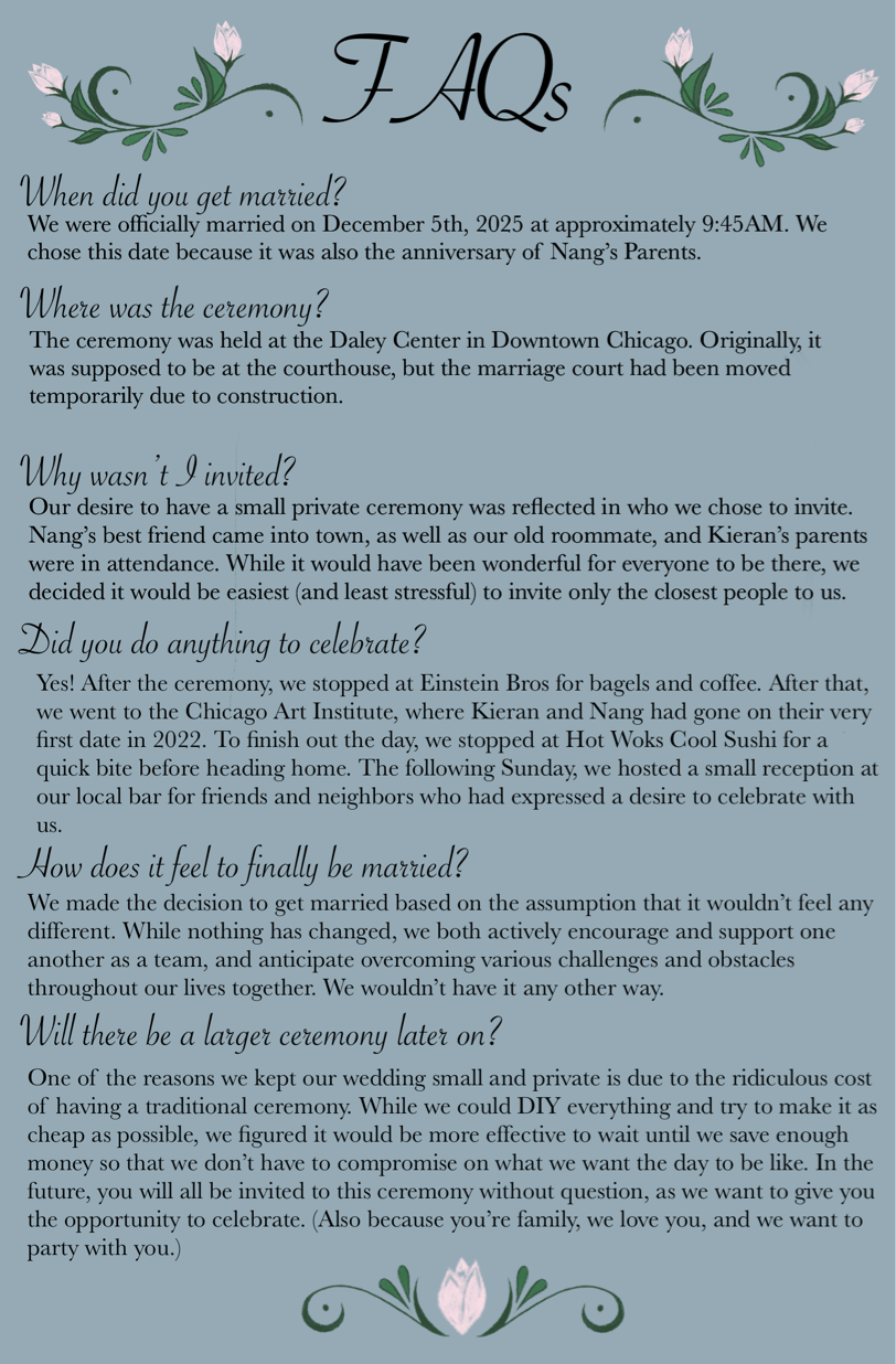 Kieran & Nang Wedding FAQs